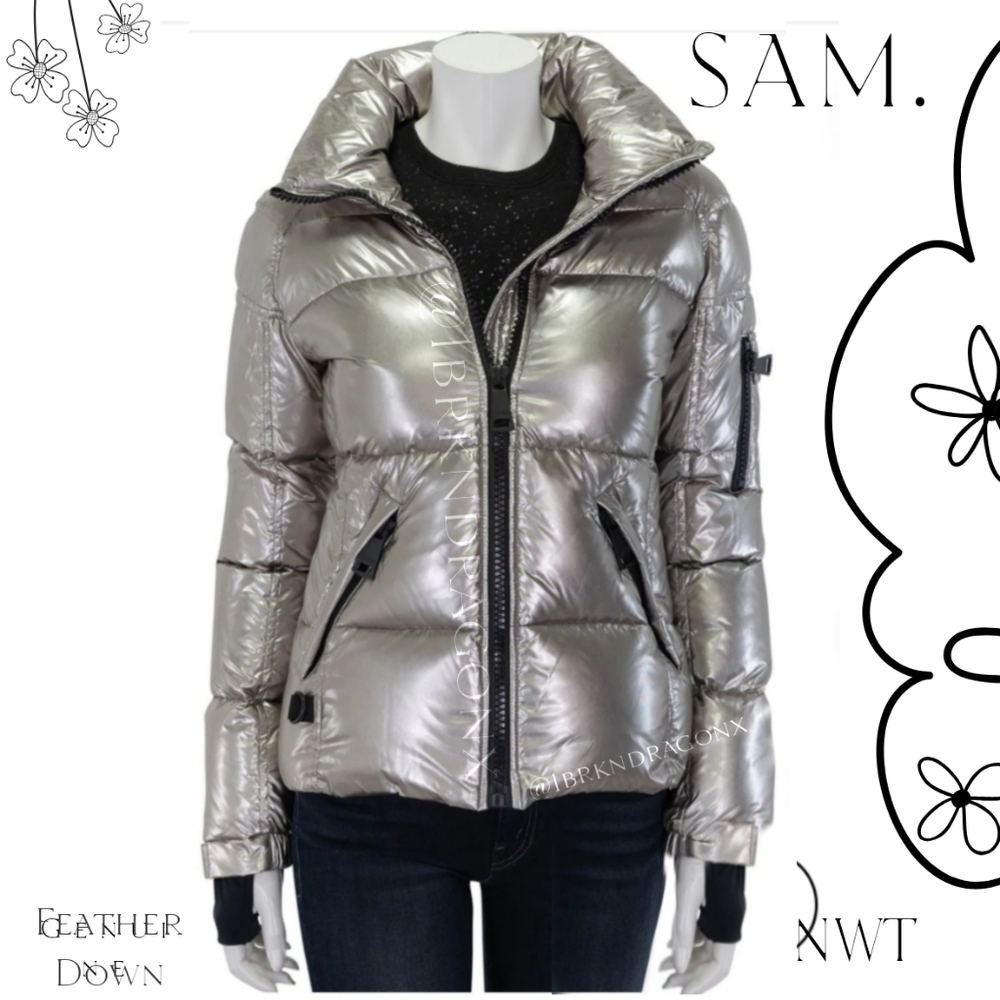 SAM. METALLIC PEWTER SILVER DOWN FEATHER COAT BRAND NEW PUFFER WINTER COAT SAM. - Picture 15 of 16